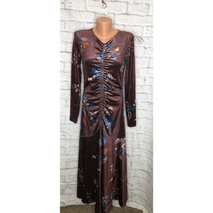 Super Natural By Secret Mission Burgundy Brown Floral Velvet Dusk Maxi Dress M
